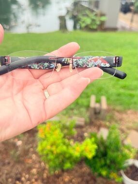 Ed Hardy Black Rimless Glasses with Red & Green Koi Design